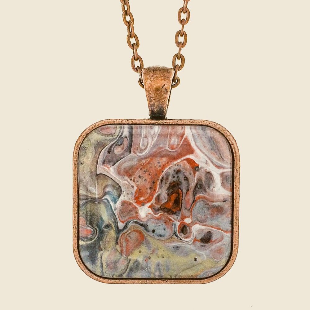 Fluid Art Pendant in Copper & Silver
